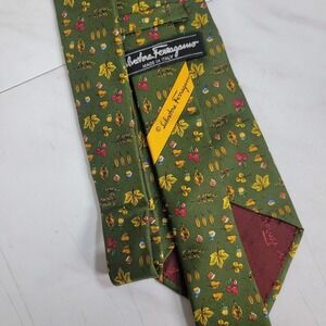 Salvatore Ferragamo Tie Forage Cottage Garden Acorn Berries Print Silk Necktie